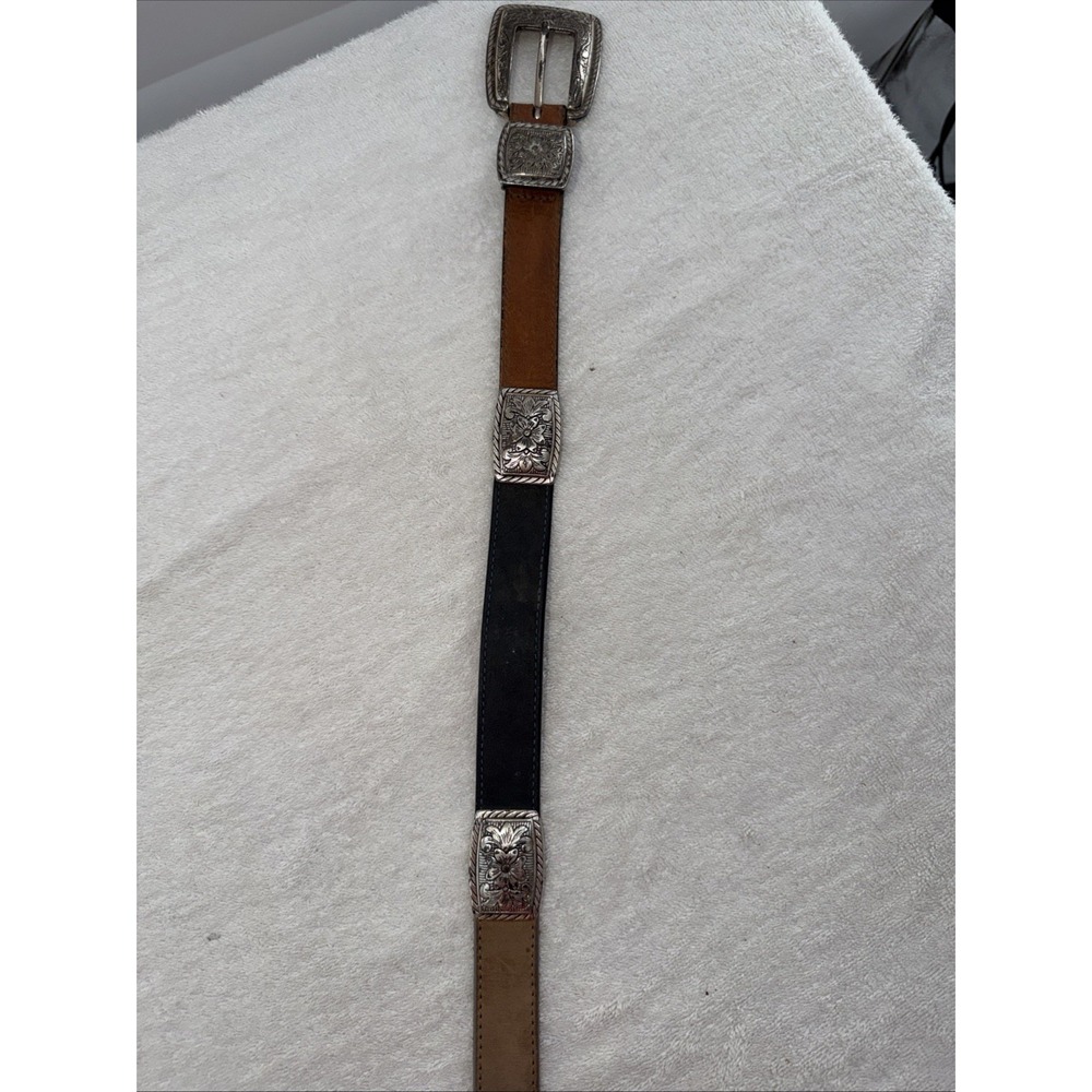 Brighton Vintage W Leather Belt 3 Colors Size M Made In USA 1993 Silver Plate